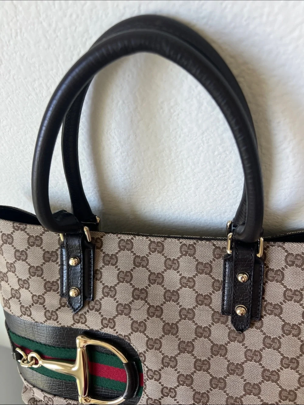 Gucci Brown GG Monogram Hasler Canvas Medium Tote Bag